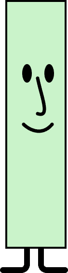 Eine Illustration von einem grünen Rechteck. Es hat Füße und ein Gesicht, aber keine Arme.