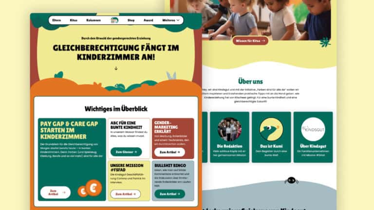 Screenshots der Startseite von Farben sind für alle da, die das bunte Dschugel-Gefühl der Seite zeigen.