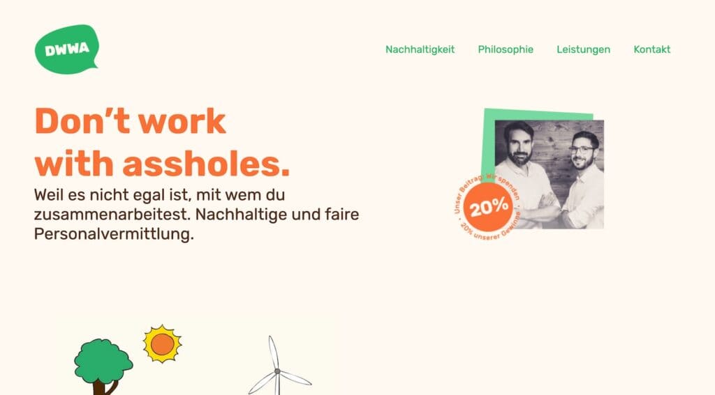 Screenshot der alten DWWA-Seite. Die Website hat eine sehr nachhaltige Anmutung, spricht die Zielgruppe aber nicht direkt an.