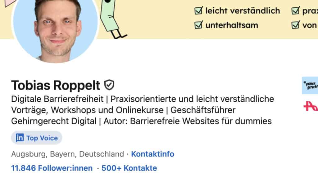 LinkedIn-Statistik von Tobias Roppelt mit über 11000 Followern und Top-Voice-Badge