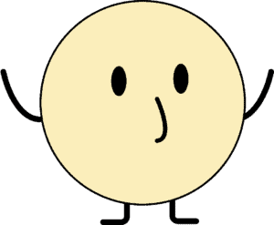 Eine Illustration von einem gelben Kreis mit Füßen, Händen, Augen, Nase, aber keinen Mund. Diese Figur symbolisiert Stummheit.