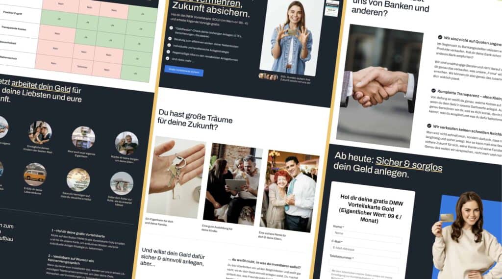 Mehrere unterschiedliche Screenshots eines Kundenprojektes mit durchdachter Brandsprache.