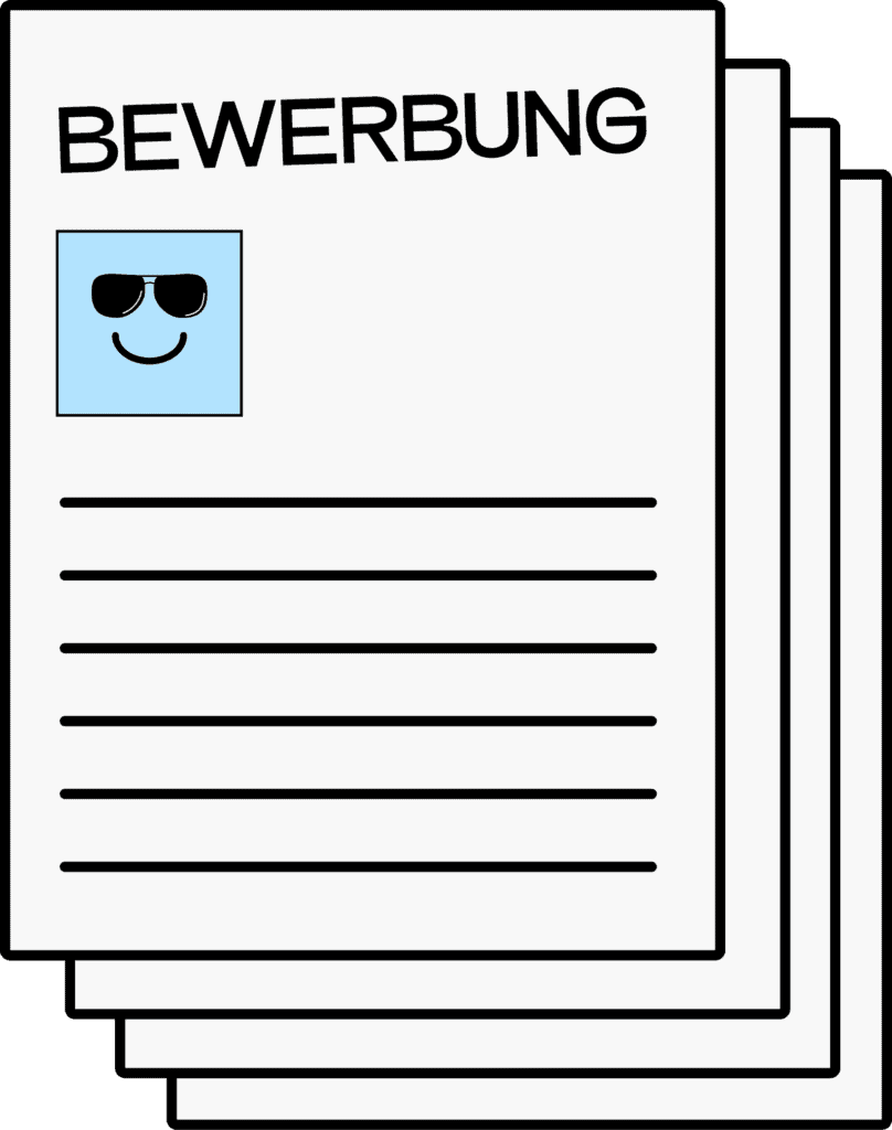 Illustration von A4-Blättern. Auf dem ersten Blatt steht Bewerbung.